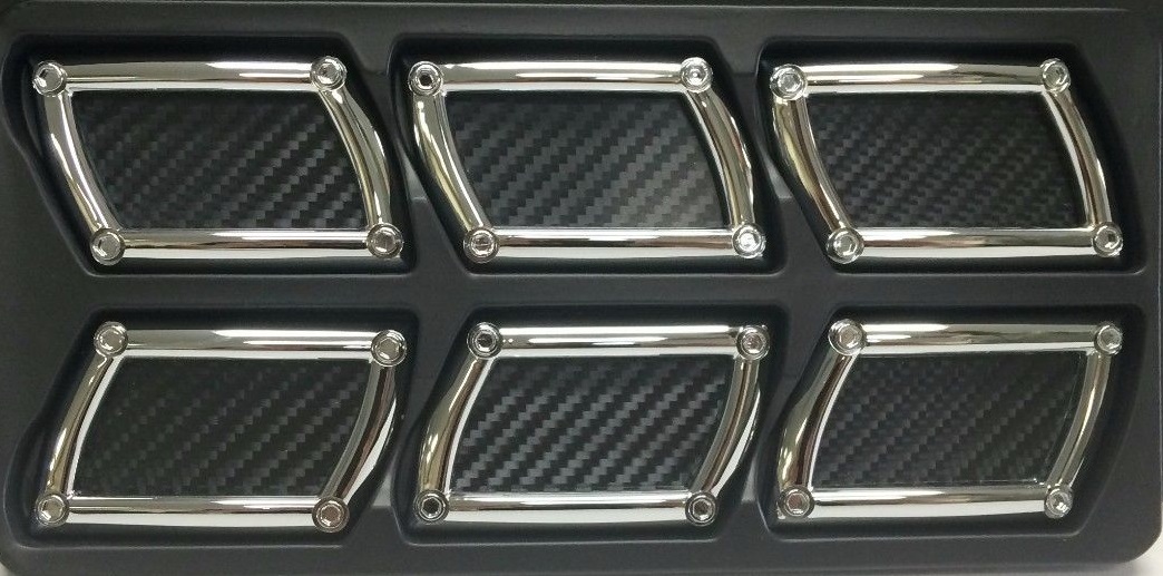 Black Carbon Fiber Stick-On Rectangular Side Vents 6 Piece Kit - Click Image to Close